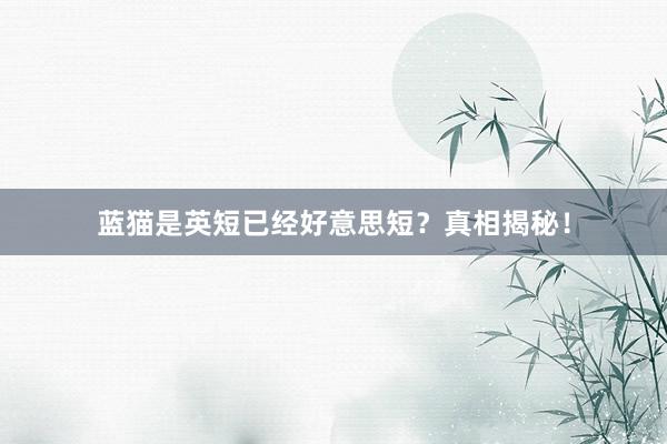 蓝猫是英短已经好意思短？真相揭秘！